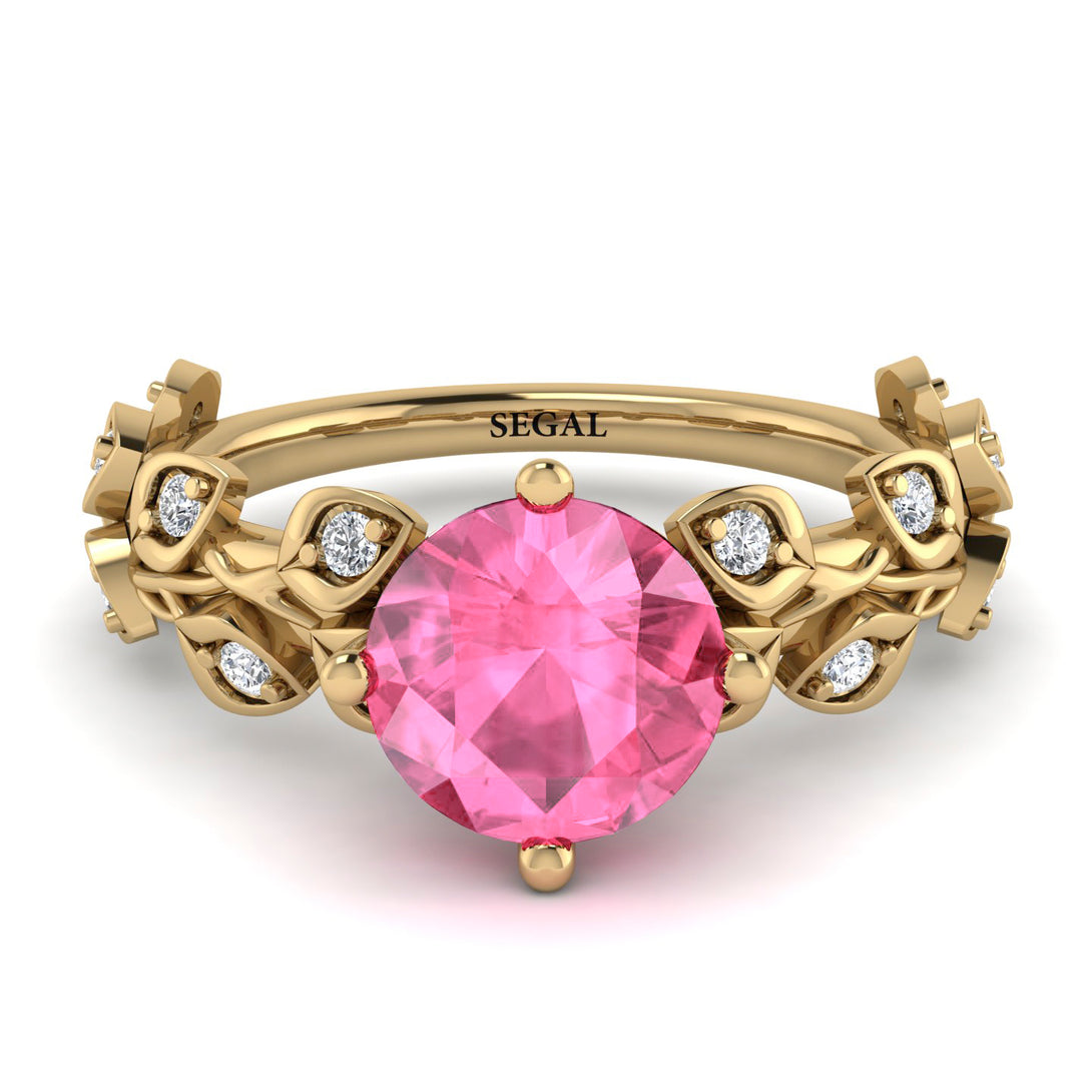Leaves All Around Yellow Gold Pink Moissanite Ring - Sydney 2ct No. 801